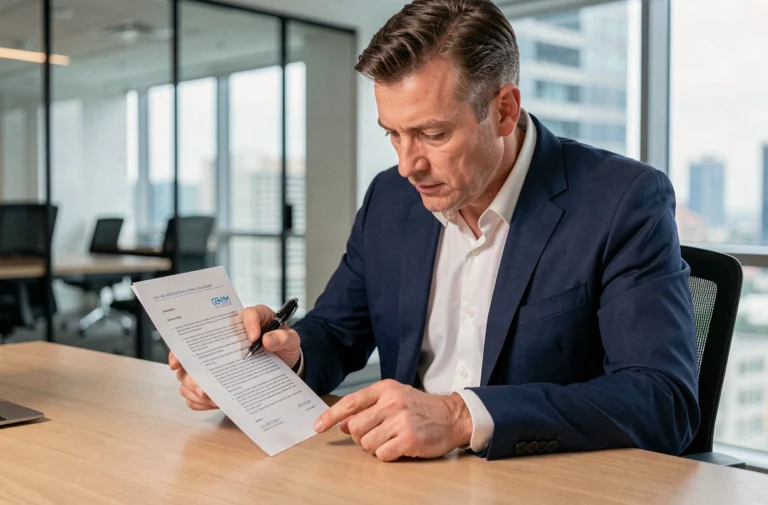 Responsable RH examinant une clause de mobilité géographique dans un contrat de travail au bureau