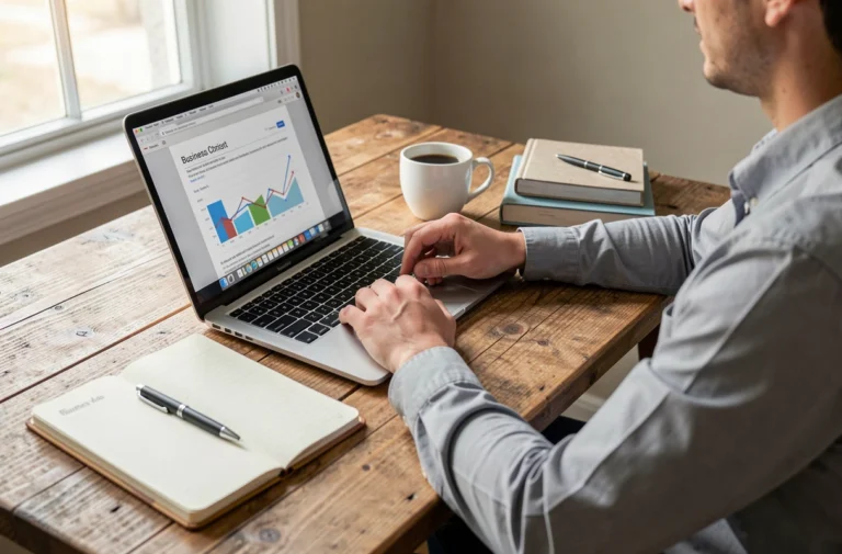Futur entrepreneur préparant les démarches de création de son entreprise à son bureau