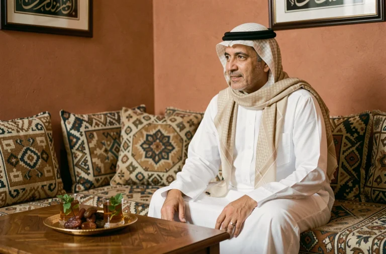 Homme en tenue traditionnelle lors d'une cérémonie de demande en mariage islamique appelée Khotba