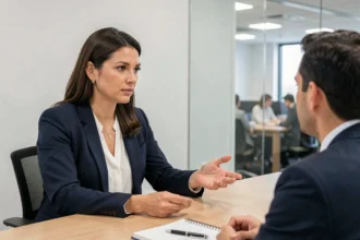 Professionnelle en réunion utilisant la méthode CRAC pour répondre à une objection client de façon structurée